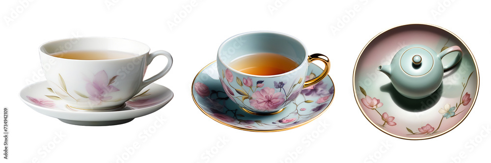 Teacup with plate saucer plate isolated, PNG transparent background cutout Teacup with plate saucer plate isolated, PNG transparent background cutout