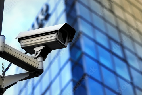 Modern security camera on a building exterior Generative AI image