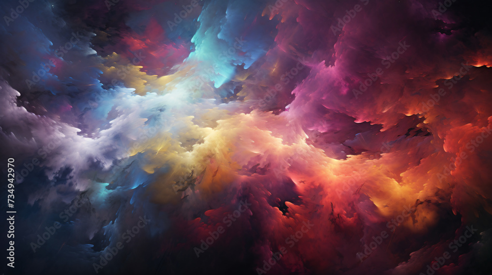 Colorful clouds art on dark background.