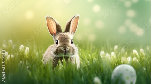Easter bunny on green grass © Olga