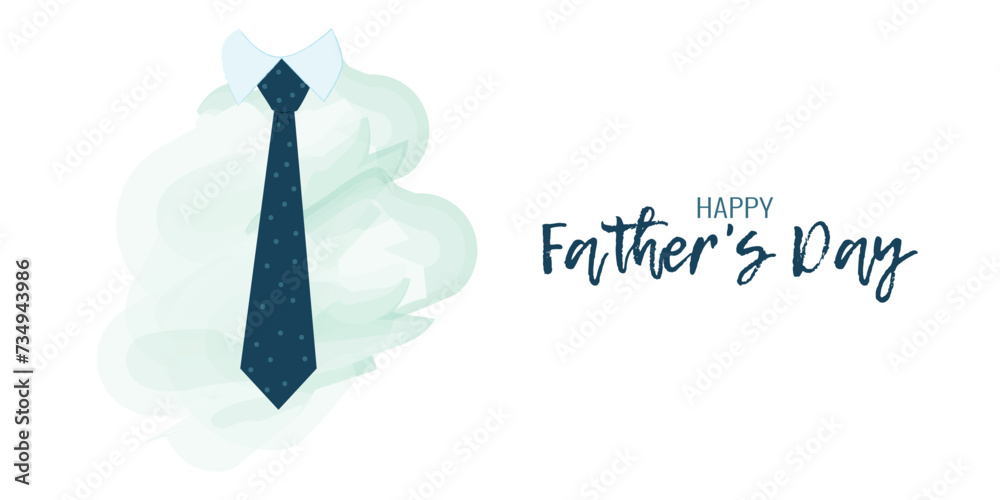 Templates Father Day holiday in watercolor style. Dark blue tie on blue background. Greeting Card or Flyer Design.