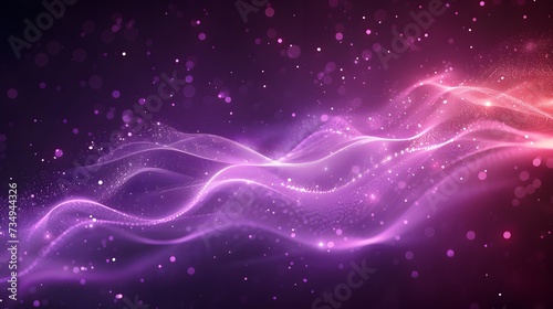 Digital purple particles wave and light abstract background with shining dots stars.