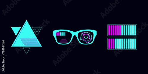 Tech template in cyberpunk style geometric shape. Technologies future. Design social networks mobile application banners poster postcard presentation and advertisement. Vector illustration.