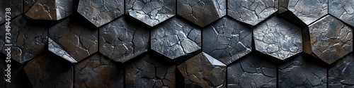 Industrial black wall featuring a grid-like layout of metallic polygons.