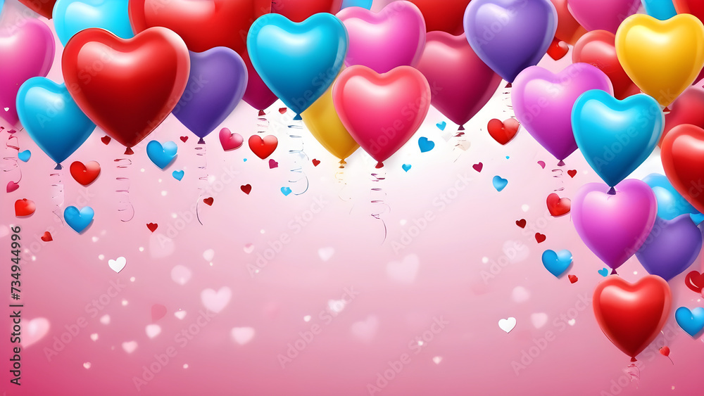valentines day background colorful hearten shaped balloons with colorful flowers