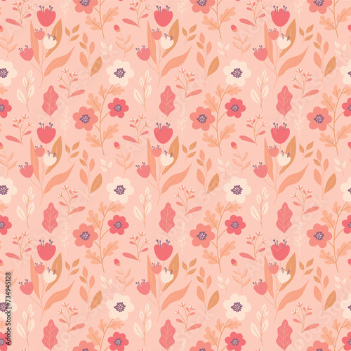 Peach fuzz cute floral seamless pattern. Botanical elegant small flowers pattern. Romantic ditsy floral pastel colored pattern