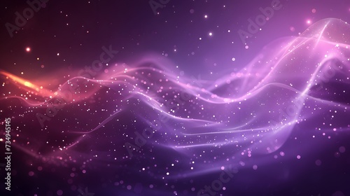 Digital purple particles wave and light abstract background with shining dots stars.