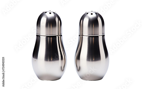 Sleek Stainless Steel Salt and Pepper Shaker Isolated on Transparent Background PNG.
