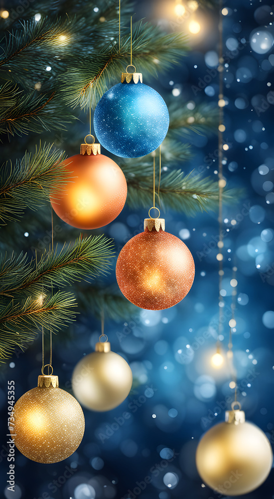 lights and blue background of christmas bauble bokeh effect watercolor trending on artstation. christmas background with balls