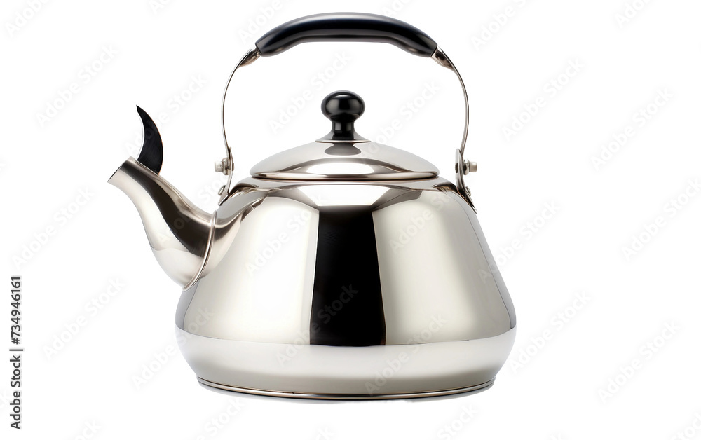 Classic Stainless Steel Tea Kettle Isolated on Transparent Background PNG.