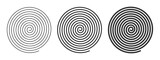 Spiral icons with lines of different thicknesses. Optical illusion effect. Hypnotic psychedelic design. Whirlpool, vertigo, tornado, pinwheel symbols. Archimedean spiral. Vector graphic illustration.