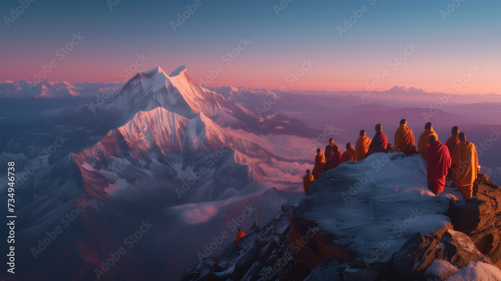 High atop a mountain peak, where the air is crisp and clear, a group of monks gathers to offer prayers and blessings for the coming year.3