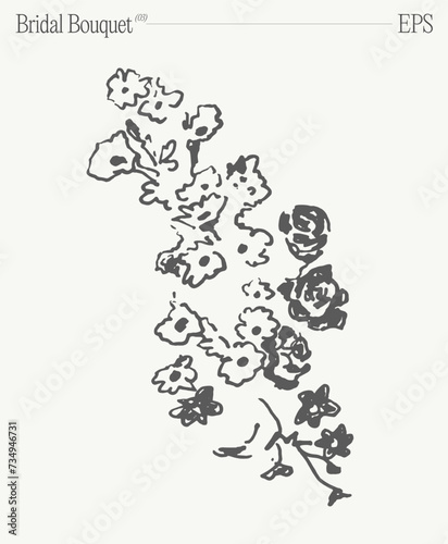 Bridal bouquet, floral composition. Invitation design element. Hand drawn vector illustration.