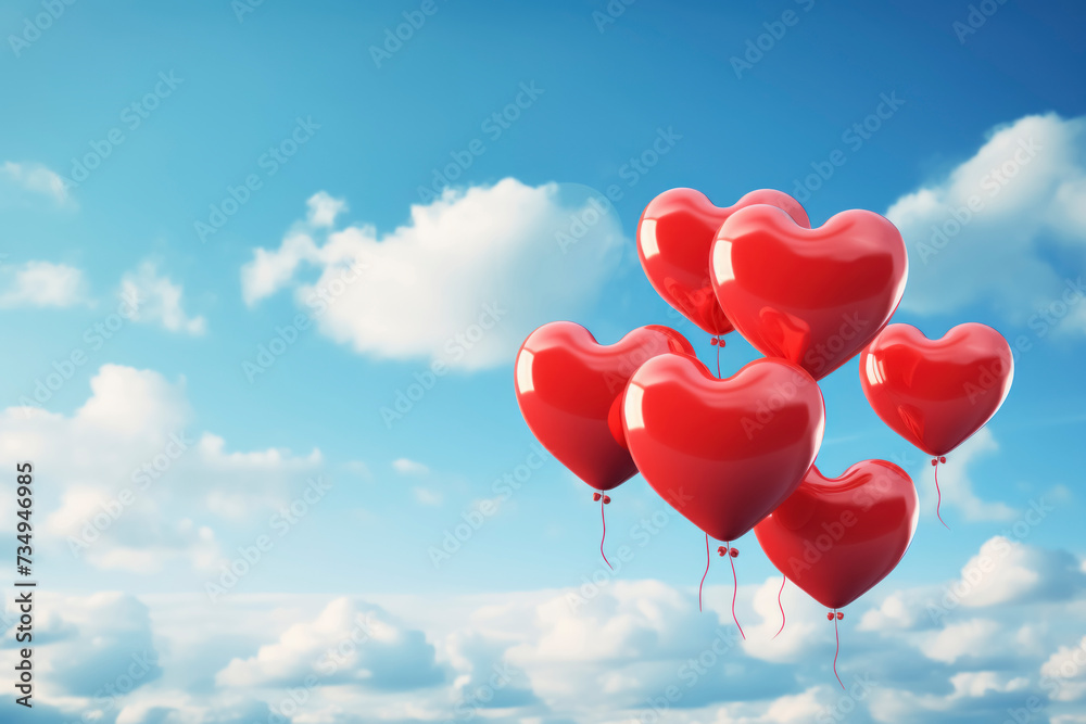 Love Heart Balloons Floating in the Blue Sky