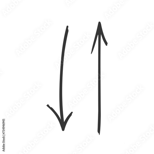 Up And Down Doodle Arrows, Monochrome Vector Graphic Elements, Characterized By Hand-drawn, Sketch-like Lines