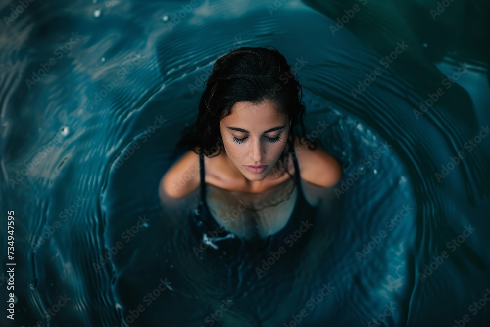 woman in the blue sea Ariel view ,holidays concept woman in the blue sea Ariel view ,holidays concept