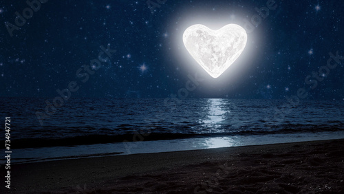 moon heart-shaped shines over sea on valentine's day