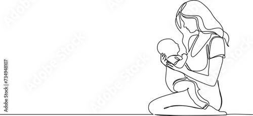continuous single line drawing of young mother holding baby  line art vector illustration