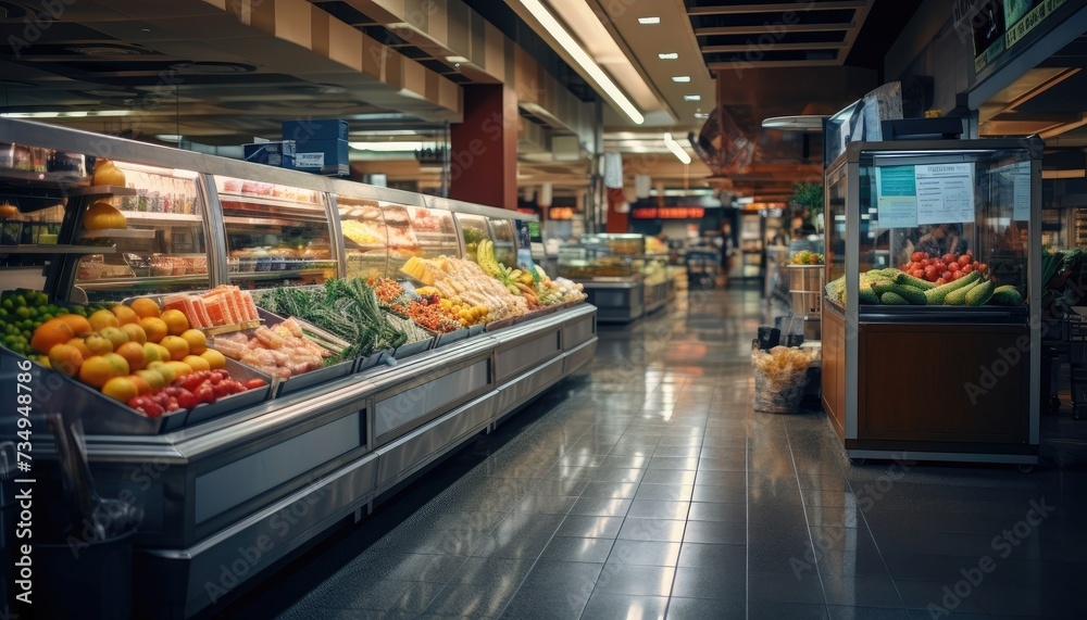 Abundant Fresh Produce at a Busy Grocery Store