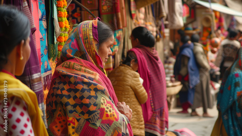 User In a bustling marketplace, where colors and scents mingle in a vibrant tapestry, artisans gather to showcase their crafts in celebration of Nepali New Year.