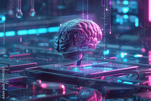 A futuristic visual metaphor of AI and machine learning in healthcare depicting a digital brain seamlessly integrated with medical diagnostic tools illustrating the concept of AIs role in photo