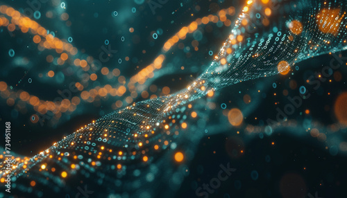 An abstract visualization of AI algorithms as digital neurons interconnecting with human DNA strands representing the fusion of technology and biology in the quest to understand complex diseases photo