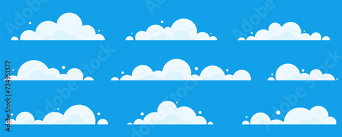 Set of blue sky with clouds flat illustration vector