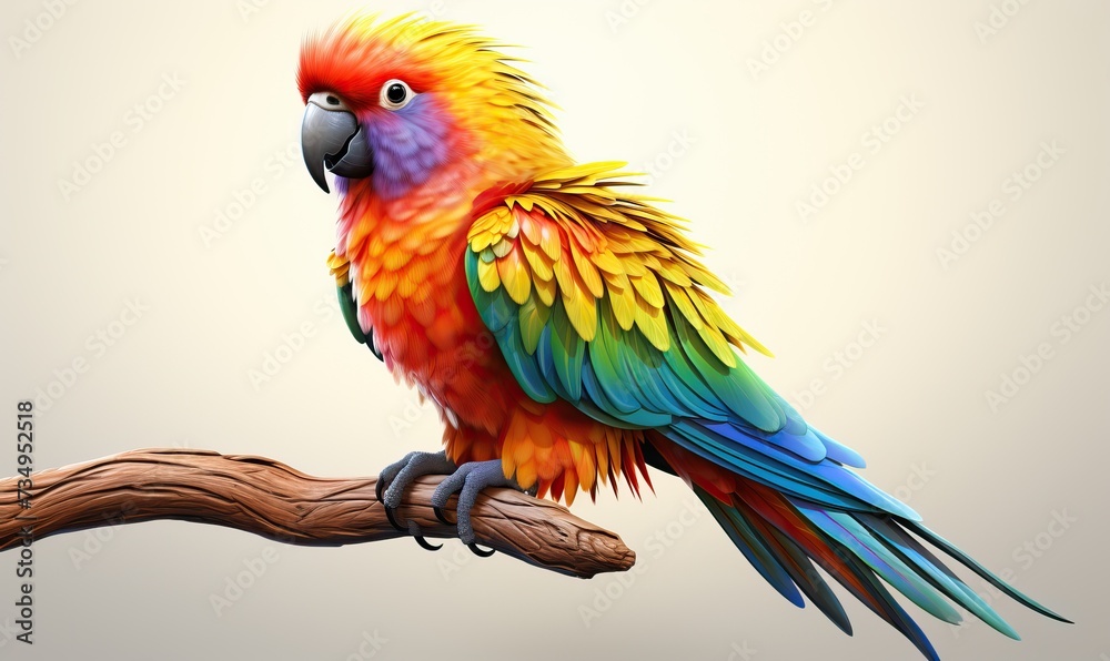 A colorful parrot sits on a branch.