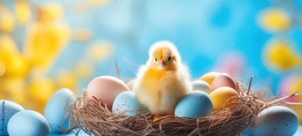 Cute Chick Surrounded by Easter Eggs Cute Chick Surrounded by Easter Eggs