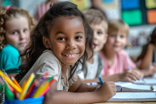 diversity kids learning in kindergarten, elementary education