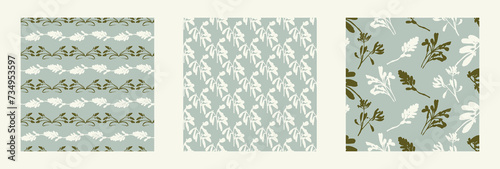 Modern botanical minimal wildflower vector pattern collection. Summer gender neutral pressed flower silhouette background. Simple nature floral paper cut out wallpaper wedding, hedgerow decor repeat.