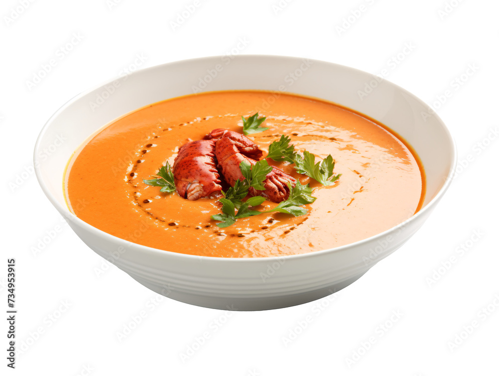 a bowl of soup with lobster and parsley a bowl of soup with lobster and parsley