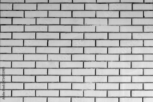 White horizontal brick wall. Old textured surface background or cover element.