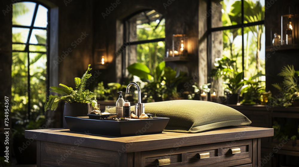 table in a massage parlor for spa treatments. Healthy lifestyle table in a massage parlor for spa treatments. Healthy lifestyle
