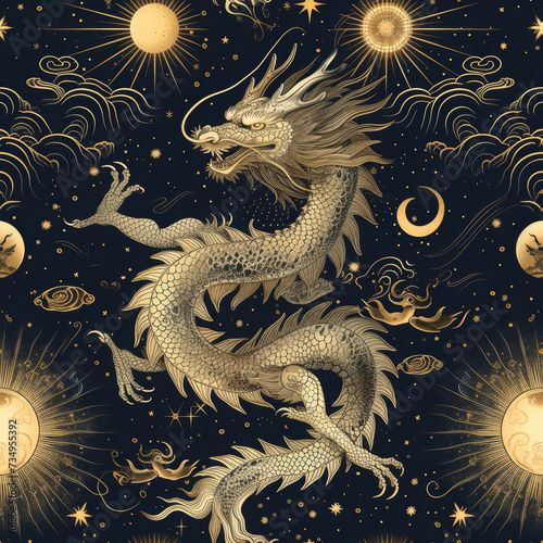 Dragon in the starry sky as background, ai generated