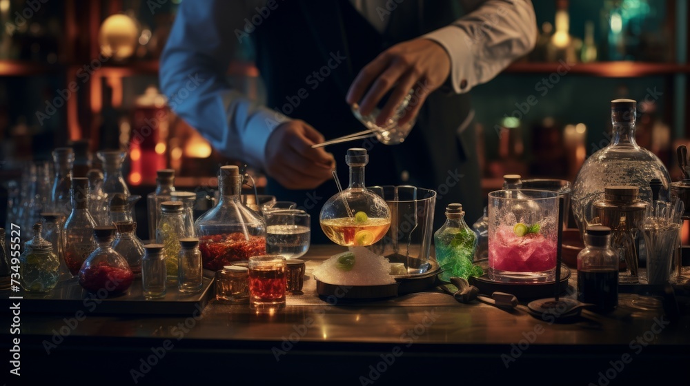 Bartender Preparing Cocktail at Bar Bartender Preparing Cocktail at Bar