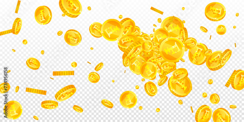 Swiss franc coins falling. Gold scattered CHF photo
