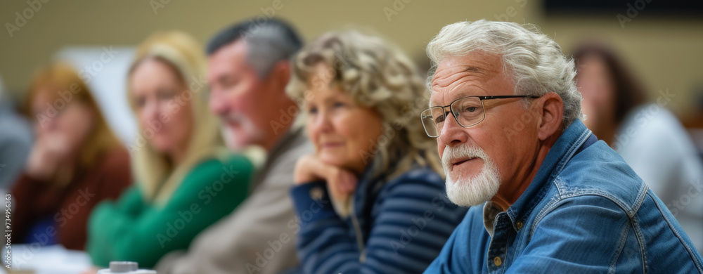 Fototapeta premium Retirement Planning Workshop for Senior Citizens Led by Financial Professionals at Community Center