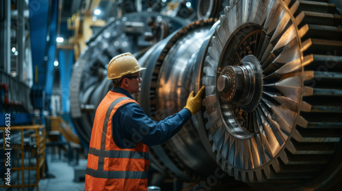 Engineer in Safety Gear Checking Industrial Machine with Gears