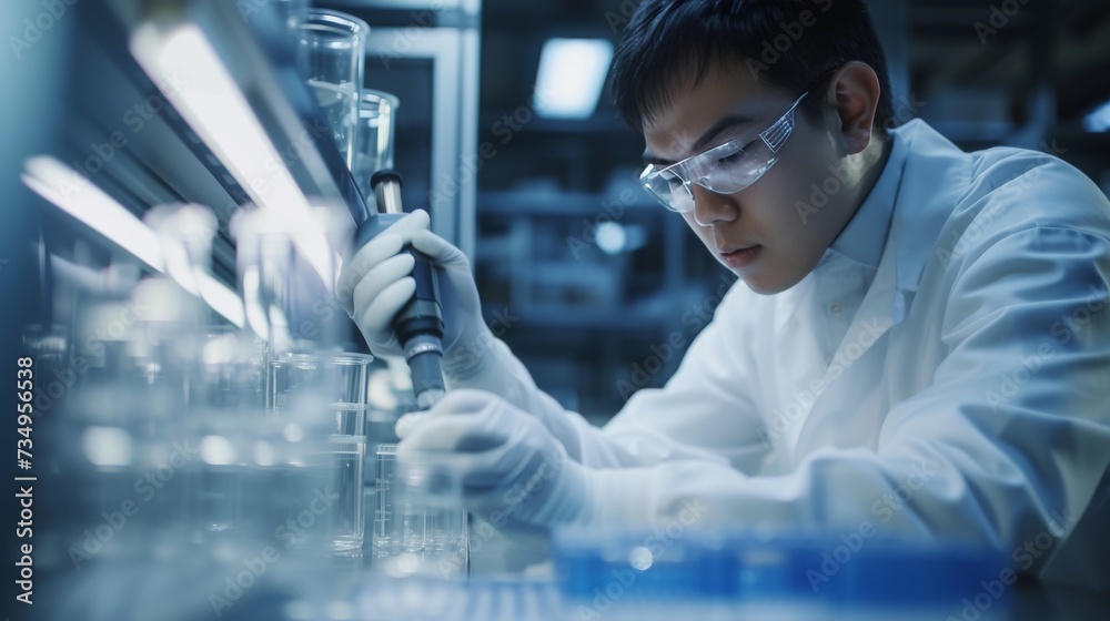 Quality Control Engineer Inspecting Product Components with Microscope Quality Control Engineer Inspecting Product Components with Microscope