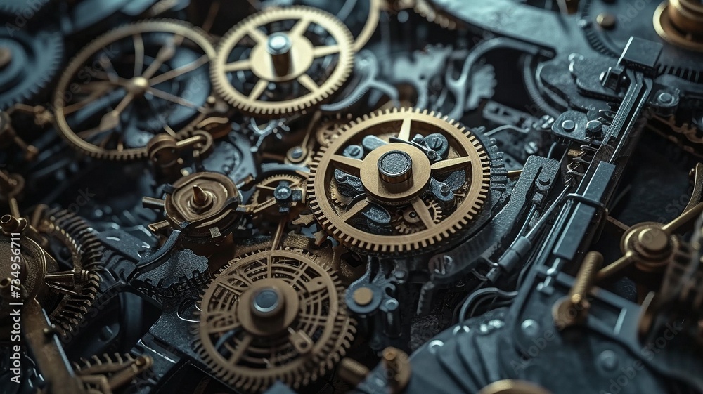 Professional steampunk background. Mechanisms and gears, conceptual art