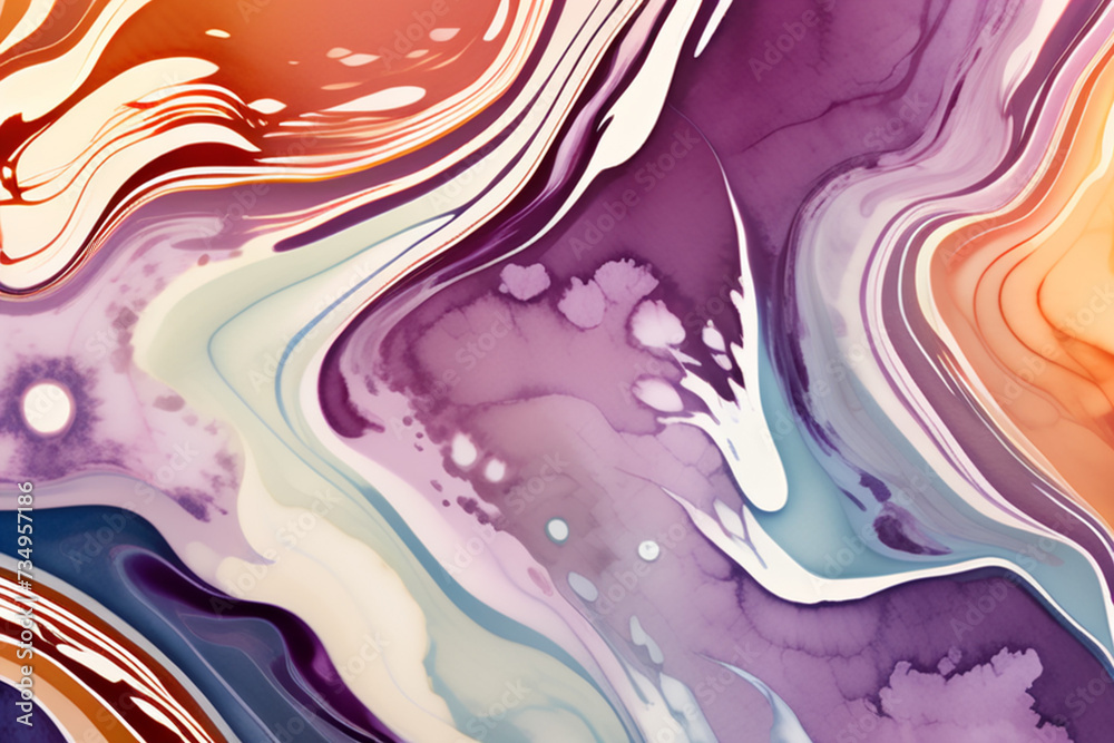 	
Closeup of abstract watercolor paint background texture with liquid fluid marbled paper texture banner texture. Generative AI (생성형 AI)