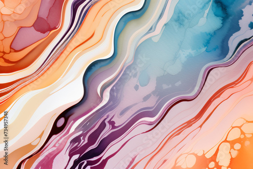  Closeup of abstract watercolor paint background texture with liquid fluid marbled paper texture banner texture. Generative AI (생성형 AI)