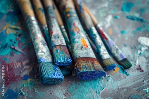 Paint stained brushes