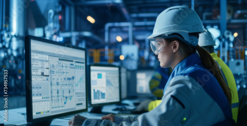 Chemical Engineers Analyzing Data in Chemical Plant Control Room