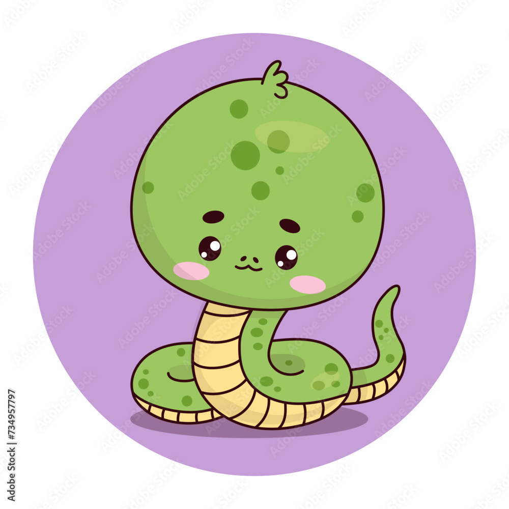 Naklejka premium Cute cartoon snake. Funny reptile kawaii character. Vector illustration. Kids collection.