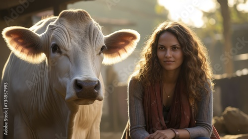 livestock woman with cow