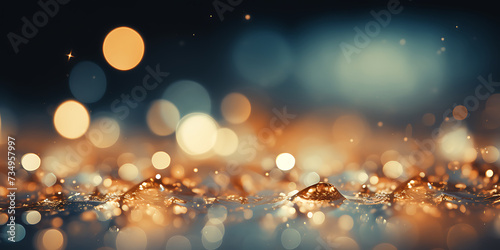 Water drops on a glass surface with bokeh lights background.