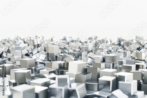 large number of silver cubes on white background