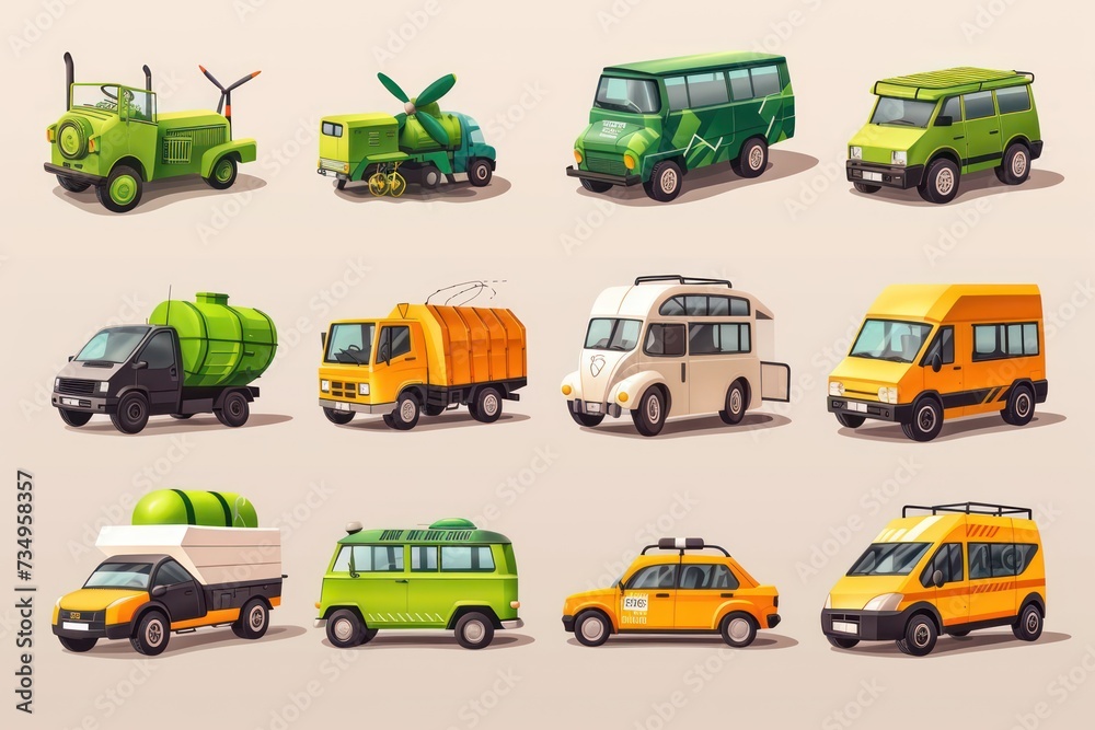 green transportation and energy icons